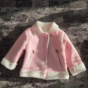 PatPat Toddler Girls' 3Y Zip-Up Lined Moto Jacket (Pink & White) - Brand New